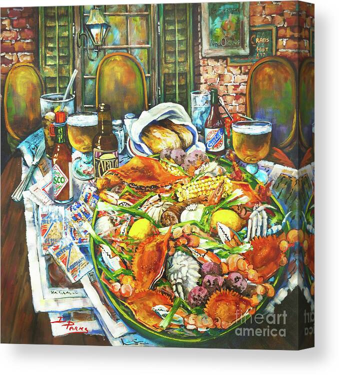 New Orleans Art Canvas Print featuring the painting Hot Boiled Crabs by Dianne Parks