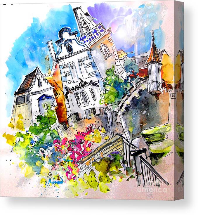 Portugal Canvas Print featuring the painting Houses in Ponte de Lima by Miki De Goodaboom