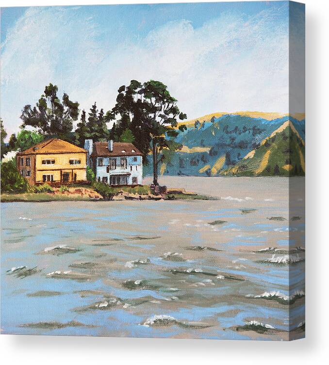 Buildings Canvas Print featuring the painting Houses Next To Water by Masha Batkova