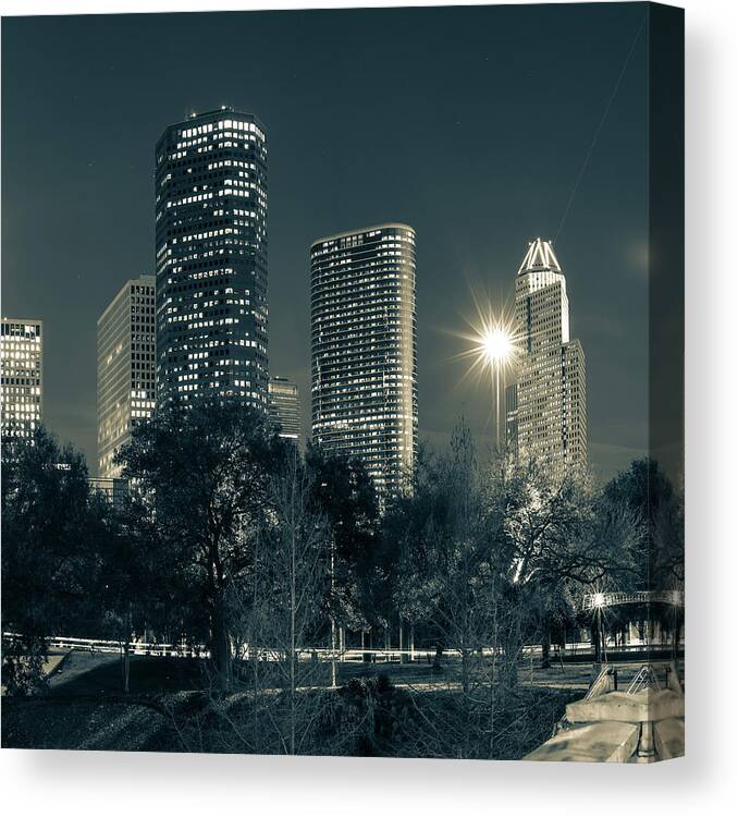 Houston Skyline Canvas Print featuring the photograph Houston Texas Sepia Skyline Cityscape 1x1 by Gregory Ballos