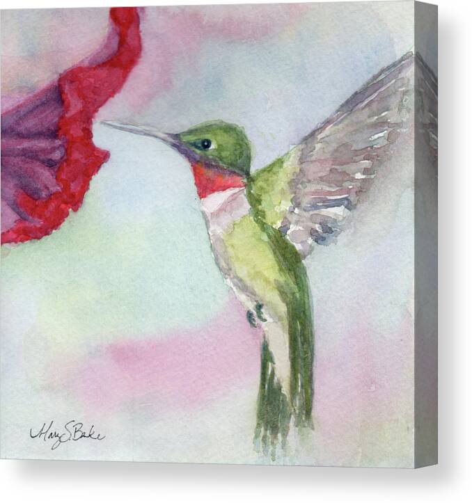 Bird Canvas Print featuring the painting Hovering Ruby by Mary Benke