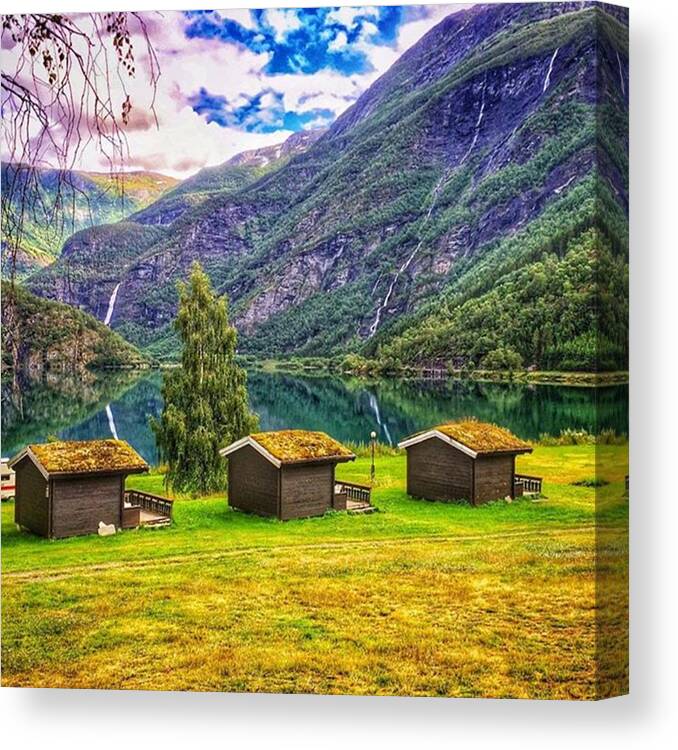 Norwegen Canvas Print featuring the photograph #hütte #camping #norwegen #hytte by Thomas Lindauer