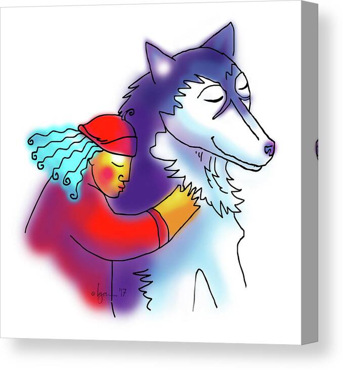 Dogs Canvas Print featuring the drawing Husky Love by Angela Treat Lyon