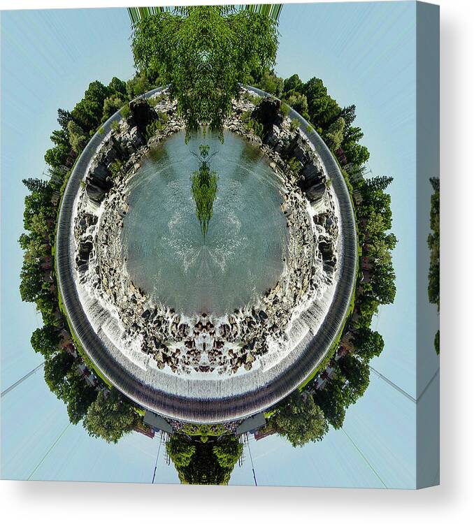 Blue Canvas Print featuring the photograph Idaho Falls Mirrored Stereographic Projection by K Bradley Washburn
