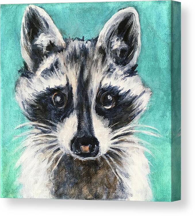 Raccoon Canvas Print featuring the painting I'm innocent.... by Bonnie Peacher