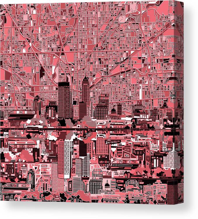 Indianapolis Canvas Print featuring the painting Indianapolis Skyline Abstract 8 by Bekim M
