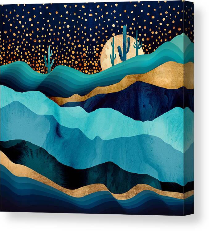 Indigo Canvas Print featuring the digital art Indigo Desert Night by Spacefrog Designs