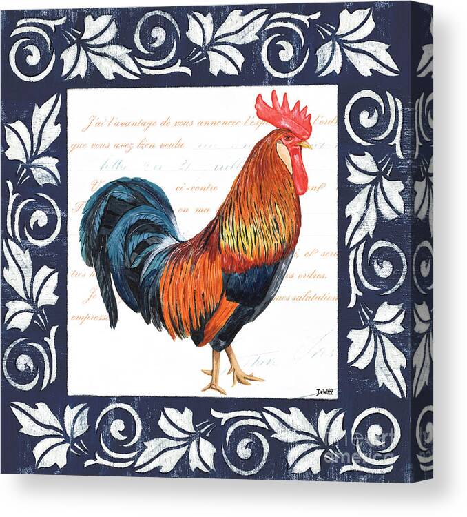 Rooster Canvas Print featuring the painting Indigo Rooster 1 by Debbie DeWitt
