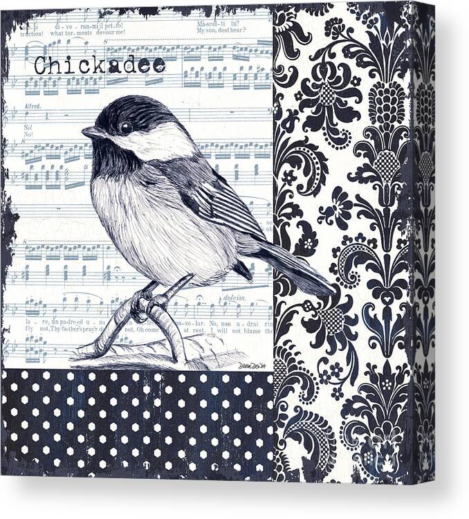 Bird Canvas Print featuring the painting Indigo Vintage Songbird 2 by Debbie DeWitt