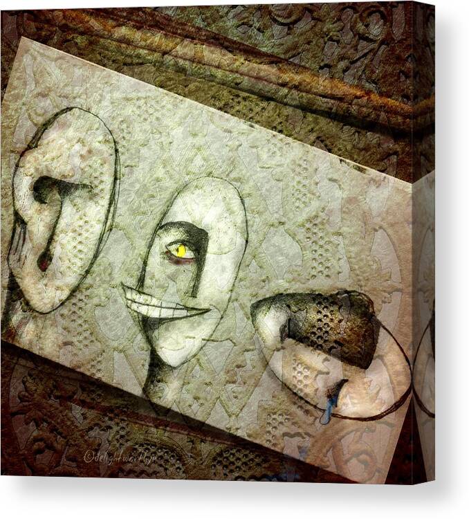 3 Faces Canvas Print featuring the digital art It Hurts to Hear by Delight Worthyn