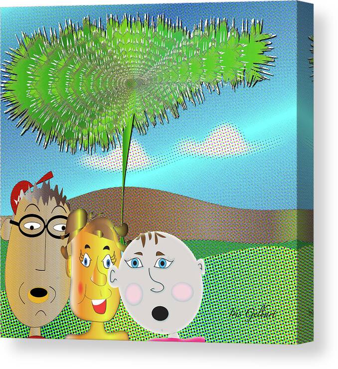 Comic Canvas Print featuring the digital art It's sure a great day, by Iris Gelbart