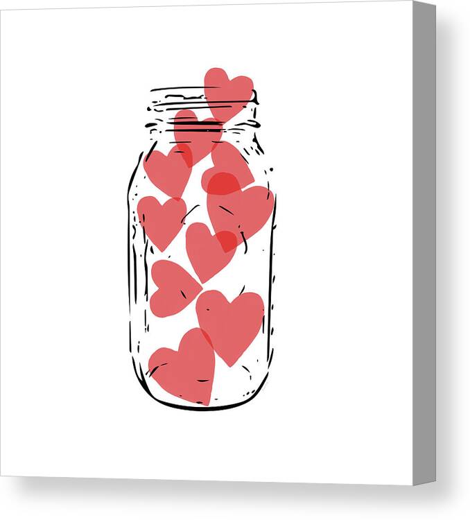 Love Canvas Print featuring the digital art Jar Of Hearts- Art by Linda Woods by Linda Woods