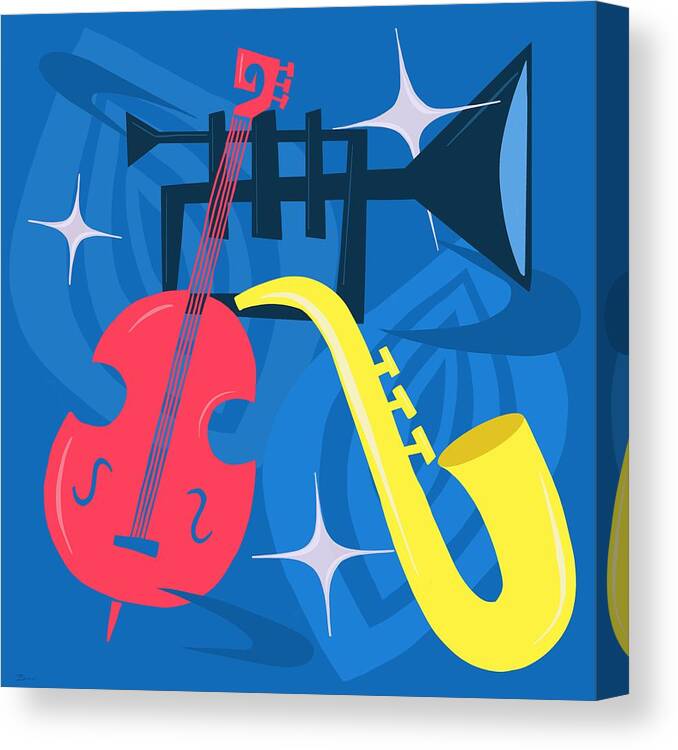 Painting Canvas Print featuring the painting Jazz Composition With Bass, Saxophone And Trumpet by Little Bunny Sunshine