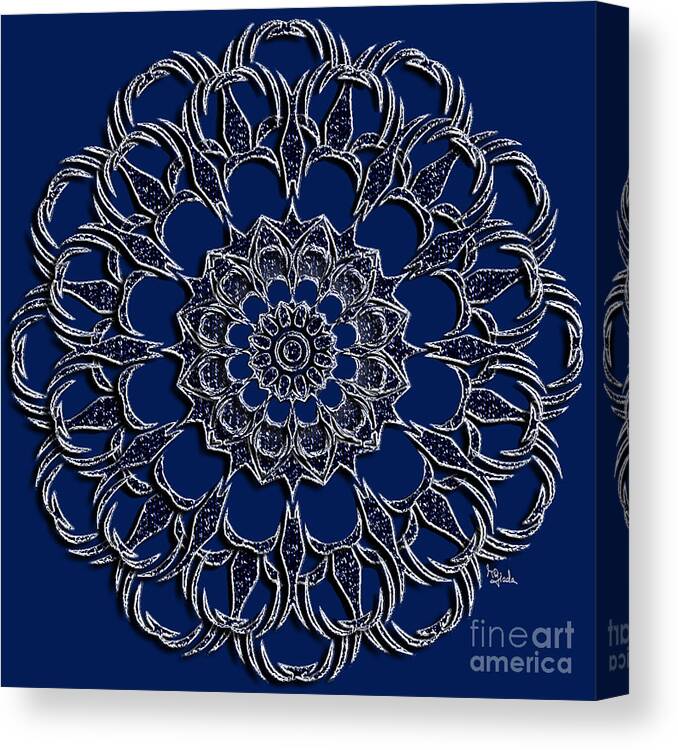 Sacred Geometry Canvas Print featuring the digital art Jewellery design - Silverblue mandala by RGiada by Giada Rossi