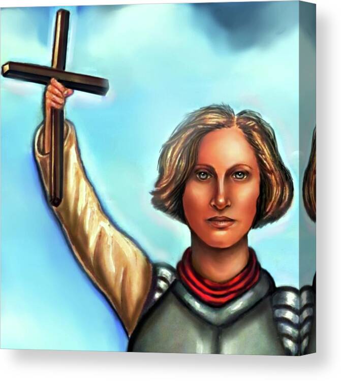Joan Of Arc Canvas Print featuring the painting Joan of arc with Cross by Carmen Cordova