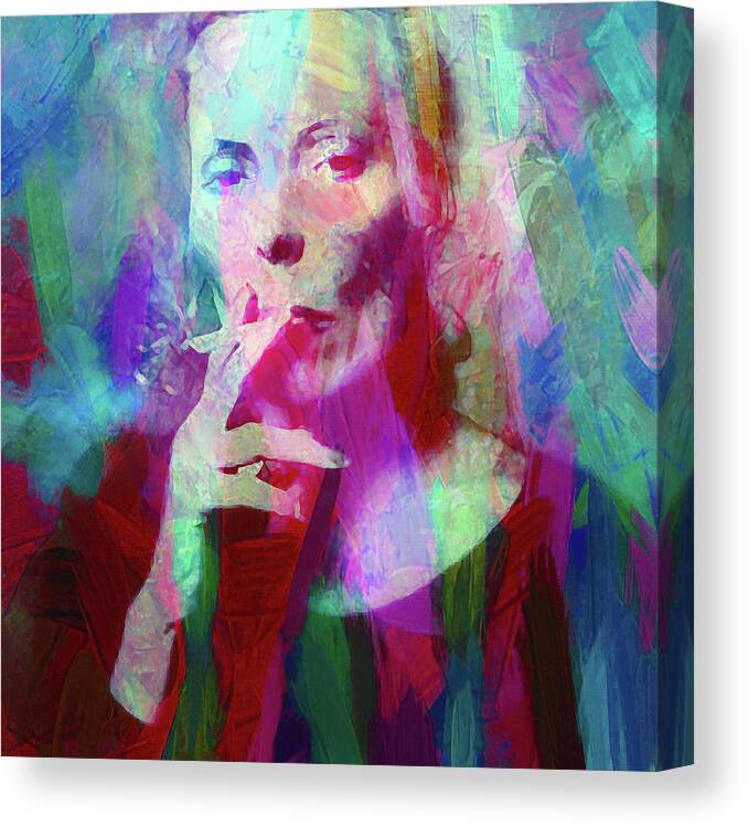 Joni Mitchell Canvas Print featuring the mixed media Joni Mitchell by Mal Bray