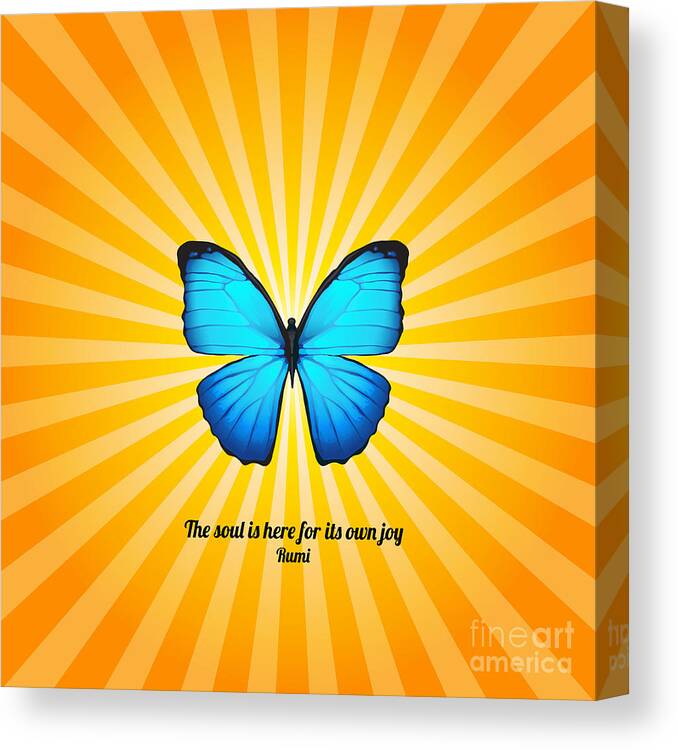 Rumi Canvas Print featuring the digital art Joyful Butterfly with Quote by Rumi by Ginny Gaura
