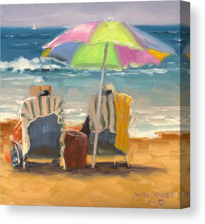 Beach Canvas Print featuring the painting Just Leave a Message Jr by Laura Lee Zanghetti