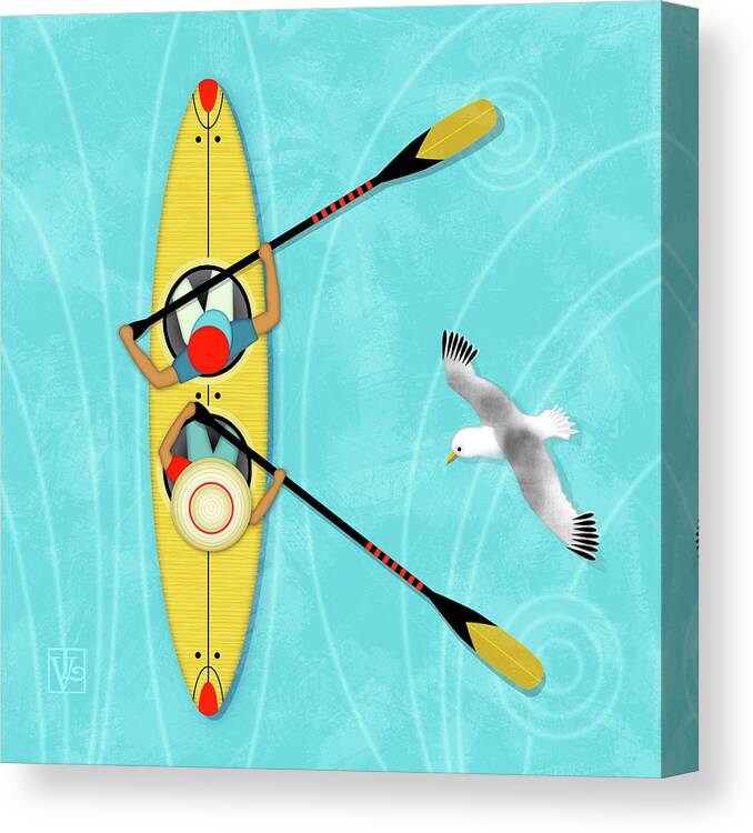 Letter K Canvas Print featuring the digital art K is for Kayak and Kittiwake by Valerie Drake Lesiak