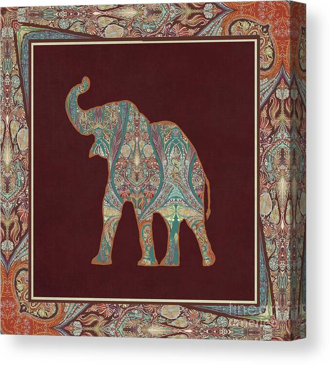 Rust Canvas Print featuring the painting Kashmir Patterned Elephant 3 - Boho Tribal Home Decor by Audrey Jeanne Roberts