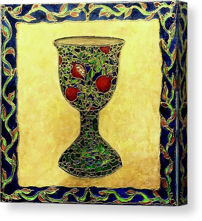 Original Painting Canvas Print featuring the painting Kiddush Cup #1 by Rae Chichilnitsky