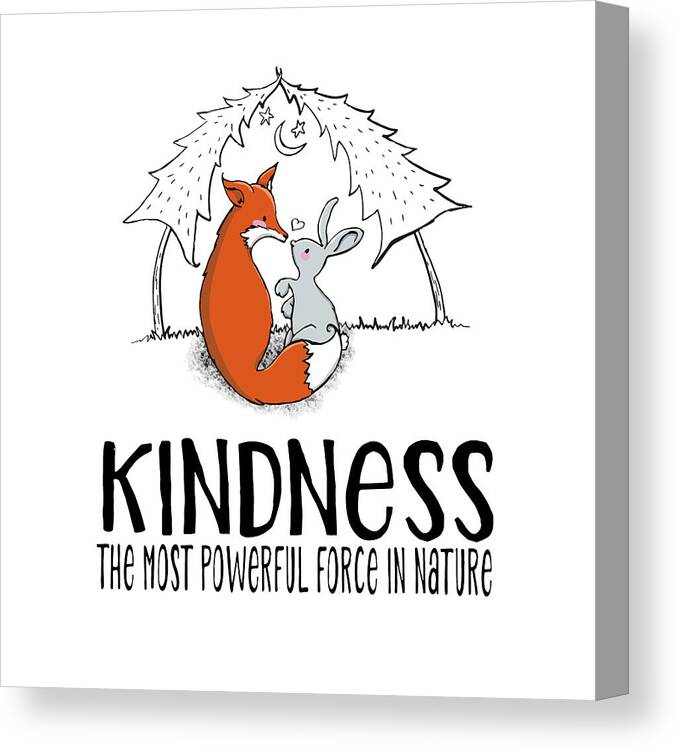Kindness Canvas Print featuring the digital art Kindness Fox and Bunny by Laura Ostrowski