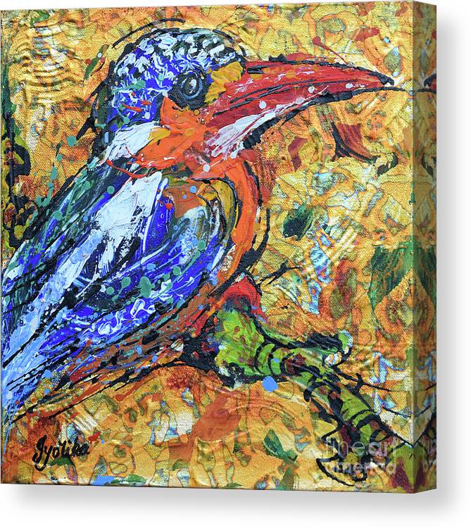  Canvas Print featuring the painting Kingfisher_1 by Jyotika Shroff