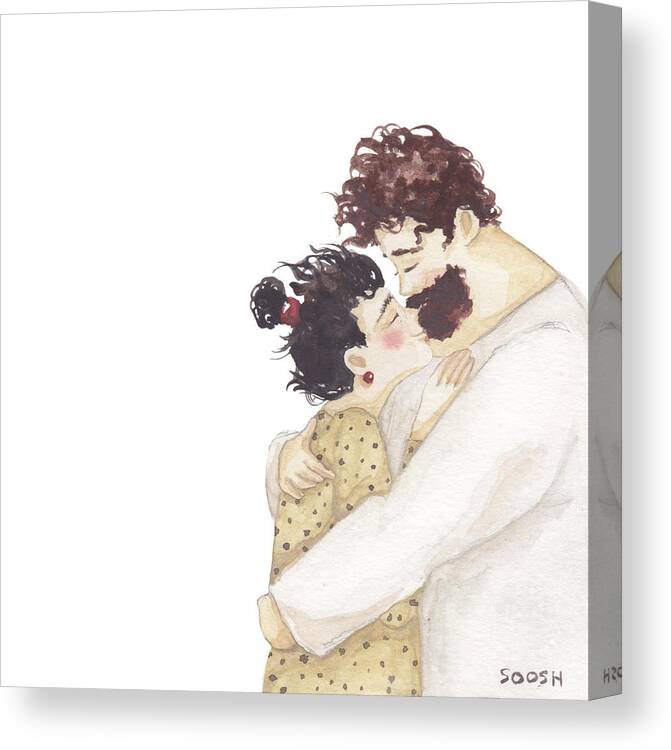 Bysoosh Canvas Print featuring the drawing Kiss on a nose by Soosh