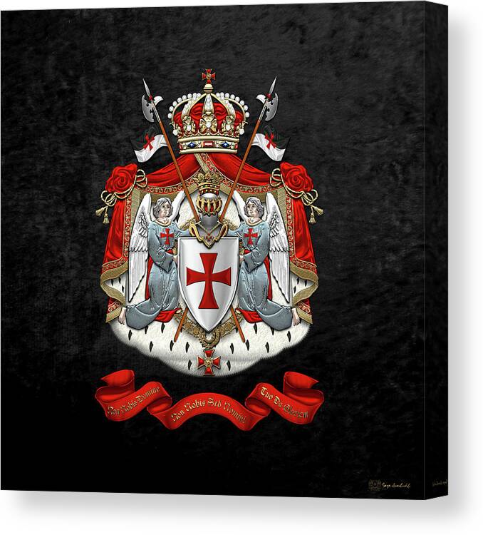 'ancient Brotherhoods' Collection By Serge Averbukh Canvas Print featuring the digital art Knights Templar - Coat of Arms over Black Velvet by Serge Averbukh