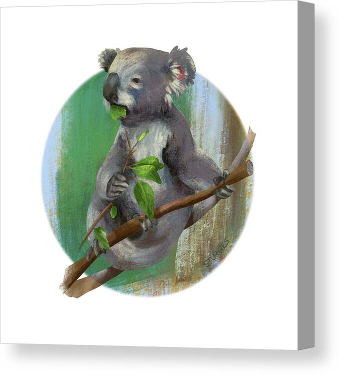 Animals Canvas Print featuring the digital art Koala eating by Simon Sturge