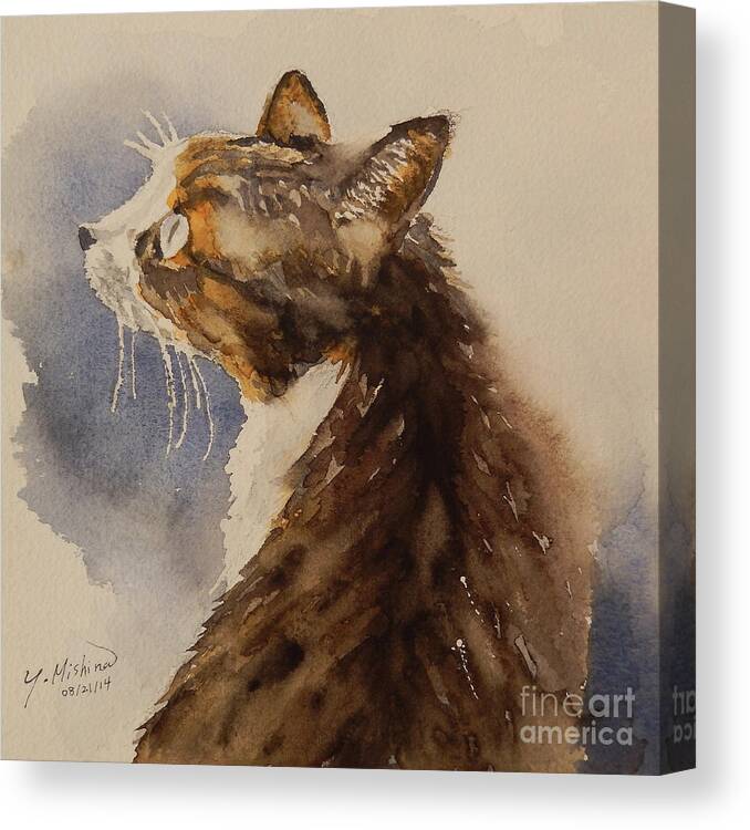Cat Canvas Print featuring the painting Kotora - My Parents Cat by Yoshiko Mishina