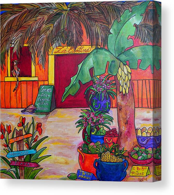 Mexico Canvas Print featuring the painting La Cantina by Patti Schermerhorn