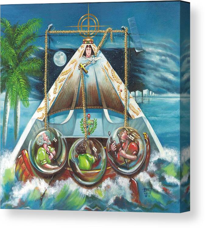 Ermita De La Caridad Canvas Print featuring the painting La Virgen de la Caridad del Cobre en Miami by Roger Calle