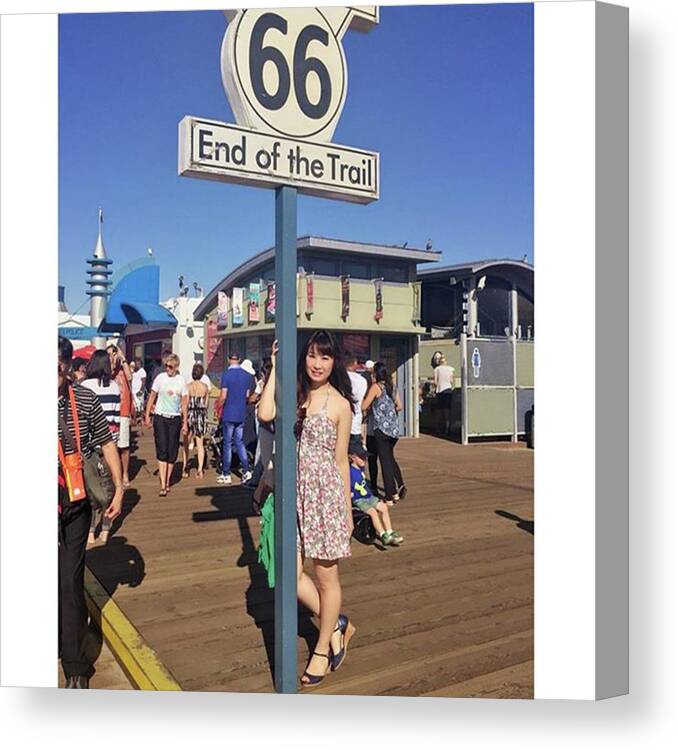 Route66 Canvas Print featuring the photograph #la #westcoast #route66 #us #asiangirl by Y K