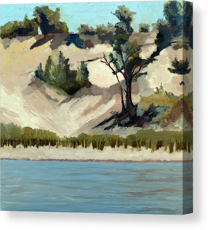 Nature Canvas Print featuring the painting Lake Michigan Dune with Trees and Beach Grass by Michelle Calkins