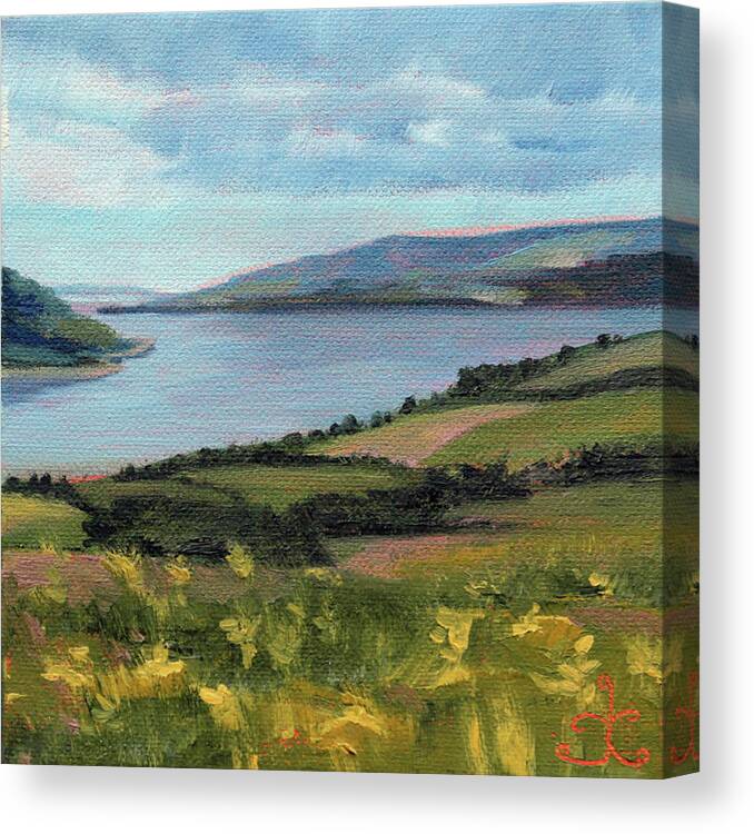 Scotland Canvas Print featuring the painting Lamlash - Facing Holy Isle by Trina Teele
