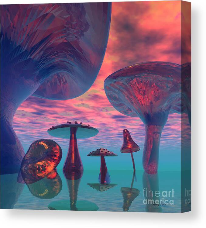 Mushroom Canvas Print featuring the painting Land of the Giant Mushrooms by Corey Ford