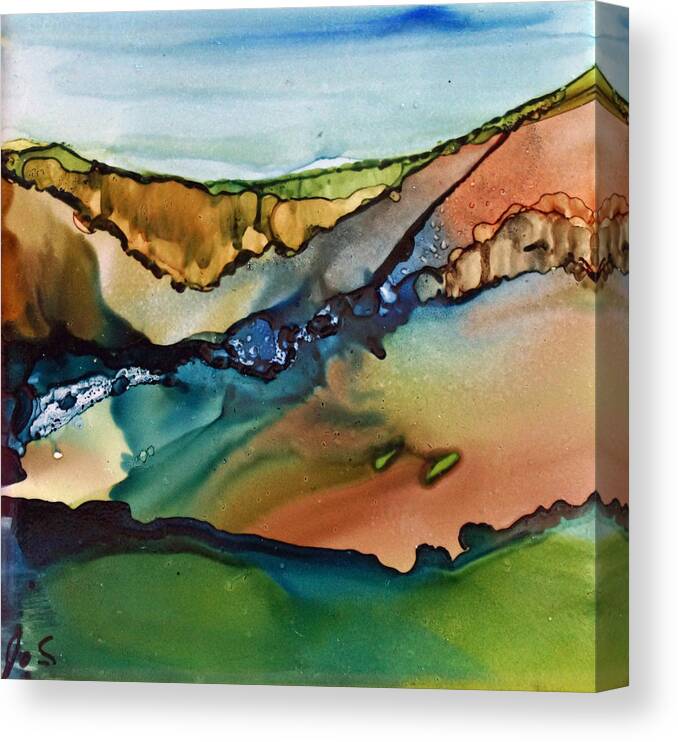 Alcohol Inks Canvas Print featuring the painting Landscape in Ink by Jo Smoley