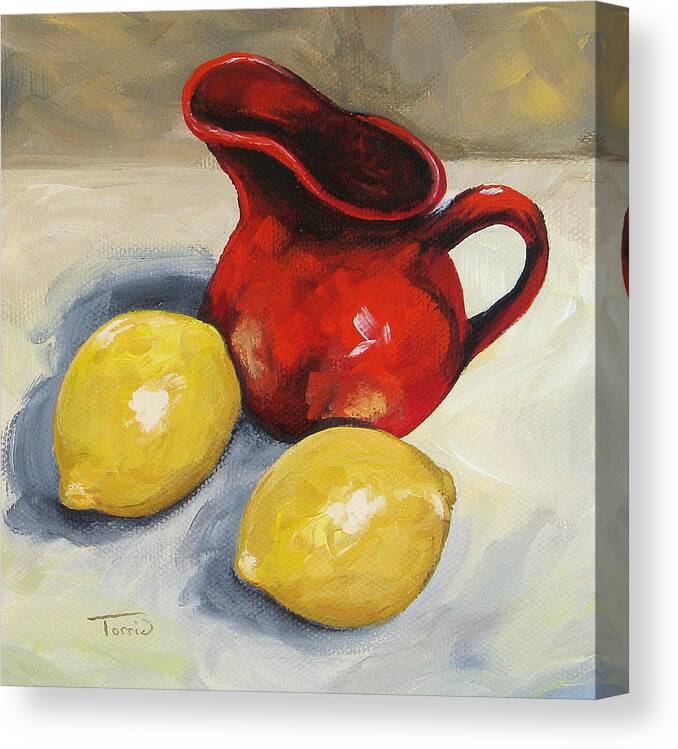 Creamer Canvas Print featuring the painting Lemons and Red Creamer by Torrie Smiley
