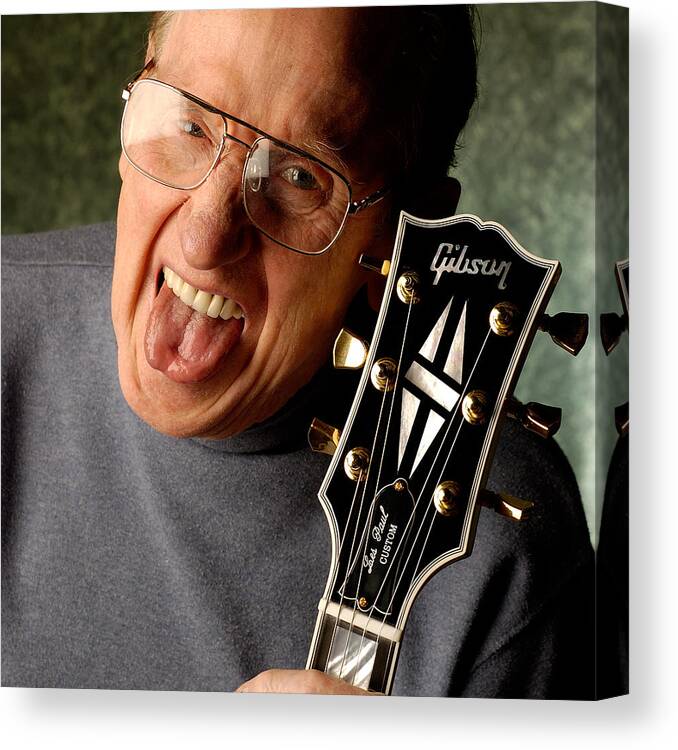 Les Paul Canvas Print featuring the photograph Les Paul with tongue out by Gene Martin by David Smith