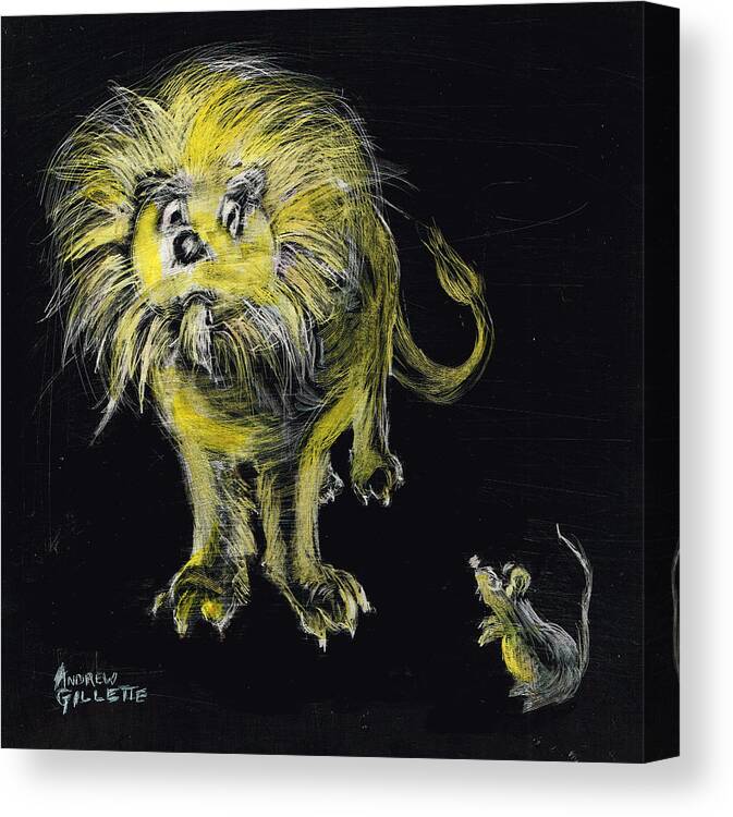 Lion Canvas Print featuring the drawing Lion and the Mouse by Andrew Gillette