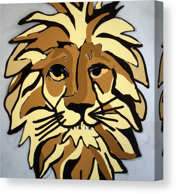 Pen And Ink Digital Lion Class Mascot Reunion Canvas Print featuring the drawing Lion Front by Erika Jean Chamberlin