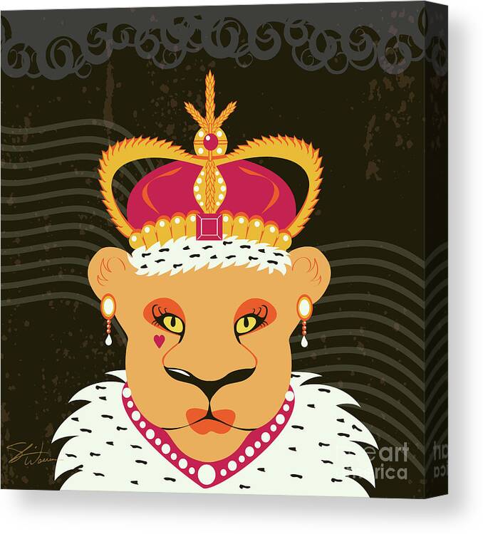 Queen Canvas Print featuring the digital art Lioness Queen by Shari Warren