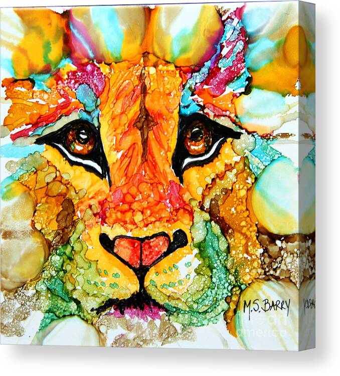 Lion's Head Canvas Print featuring the painting Lion's Head Gold by Maria Barry