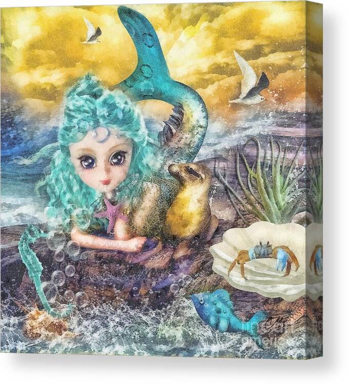 Little Mermaid Canvas Print featuring the mixed media Little Mermaid by Mo T