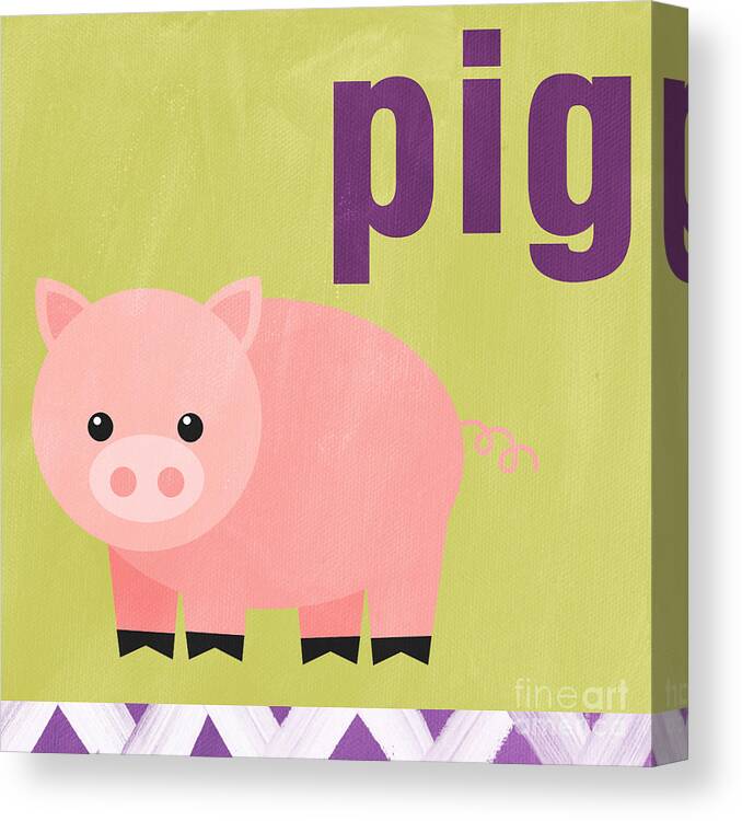 Pig Canvas Print featuring the painting Little Pig by Linda Woods