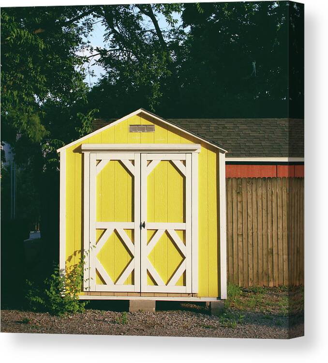 Barn Canvas Print featuring the photograph Little Yellow Barn- by Linda Woods by Linda Woods
