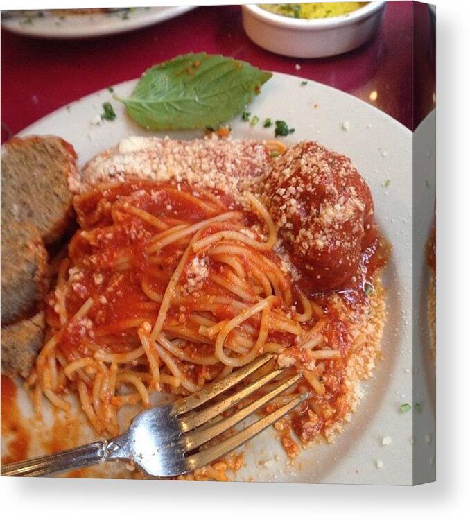 Garlic Canvas Print featuring the photograph Meatballs and Gravy by Gin Young