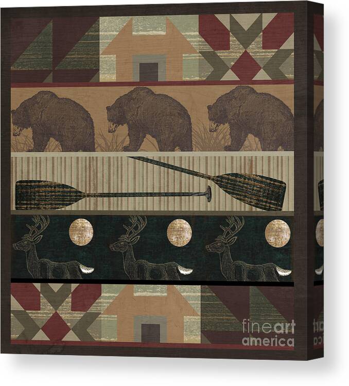 Bears Canvas Print featuring the painting Lodge Cabin Quilt by Mindy Sommers