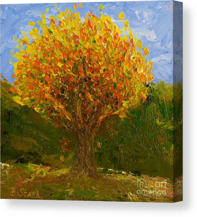  Canvas Print featuring the painting Lone Autumn Tree by Barrie Stark